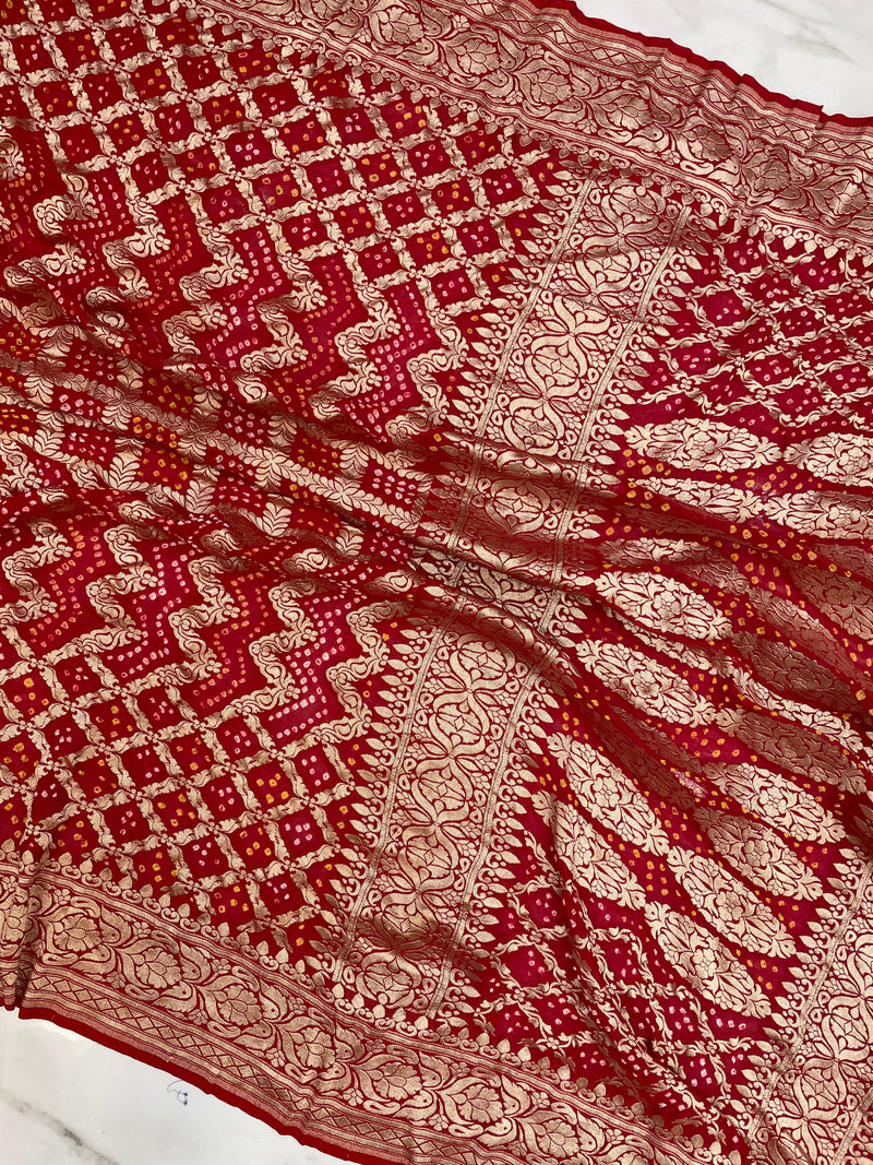 Pure Georgette Banarasi Bandhej Handloom Saree - The Handlooms