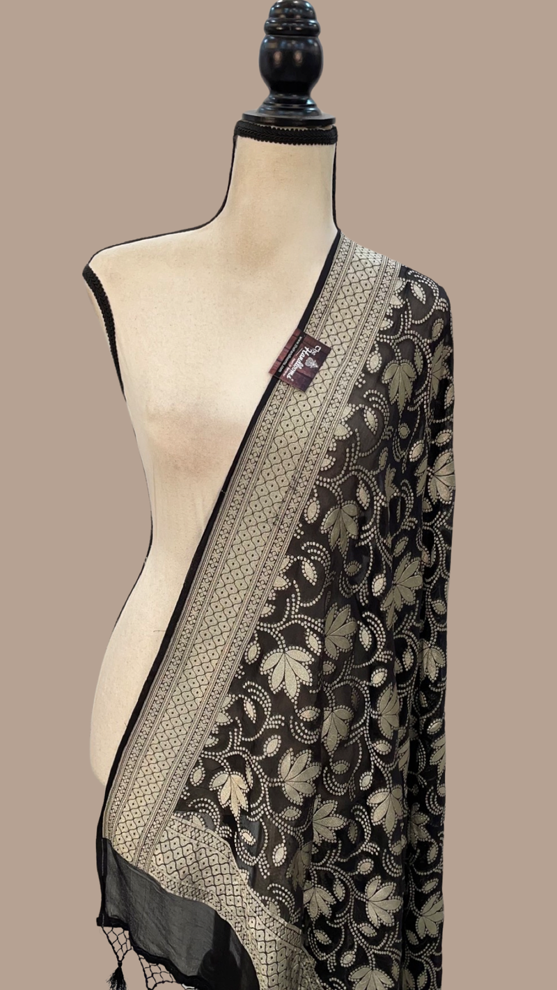 Pure Khaddi Georgette Dupatta - water zari - The Handlooms