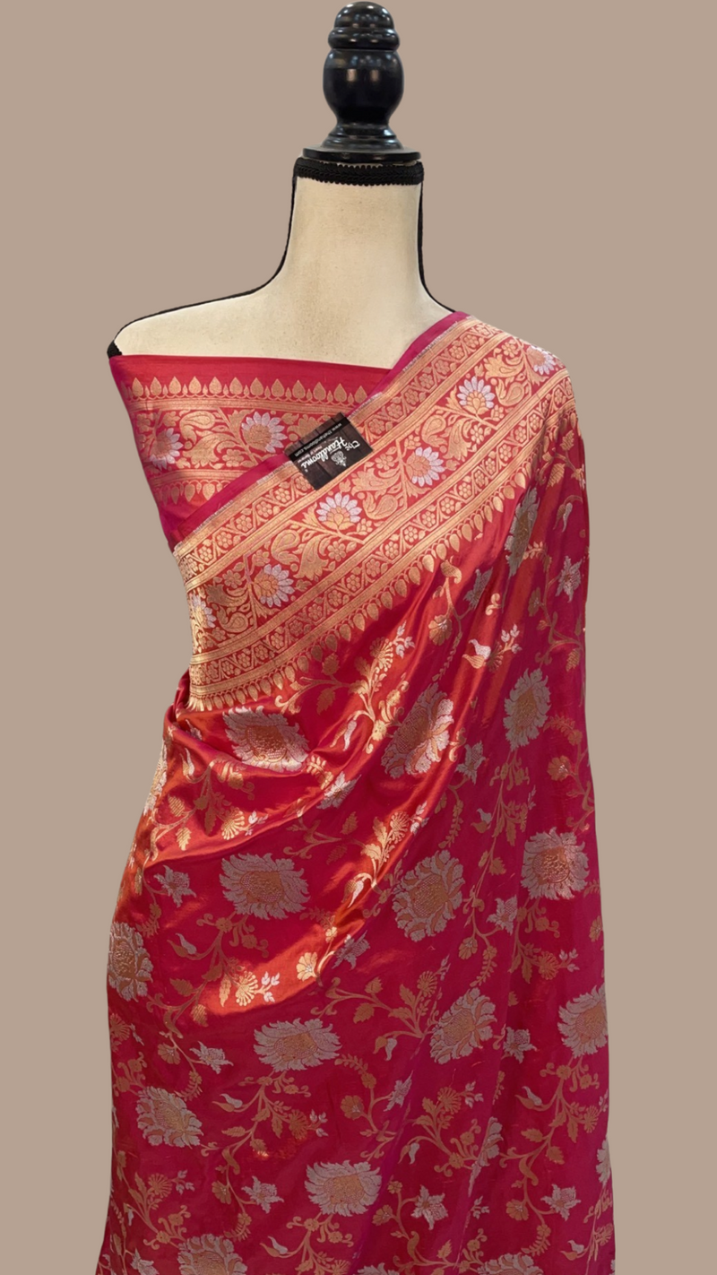 Katan Silk Banarasi Handloom Saree - All over Sona Roopa Jaal work - The Handlooms