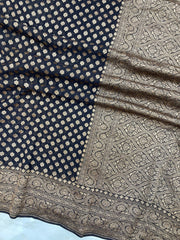 Black Pure Khaddi Georgette Handloom Banarasi Saree - The Handlooms