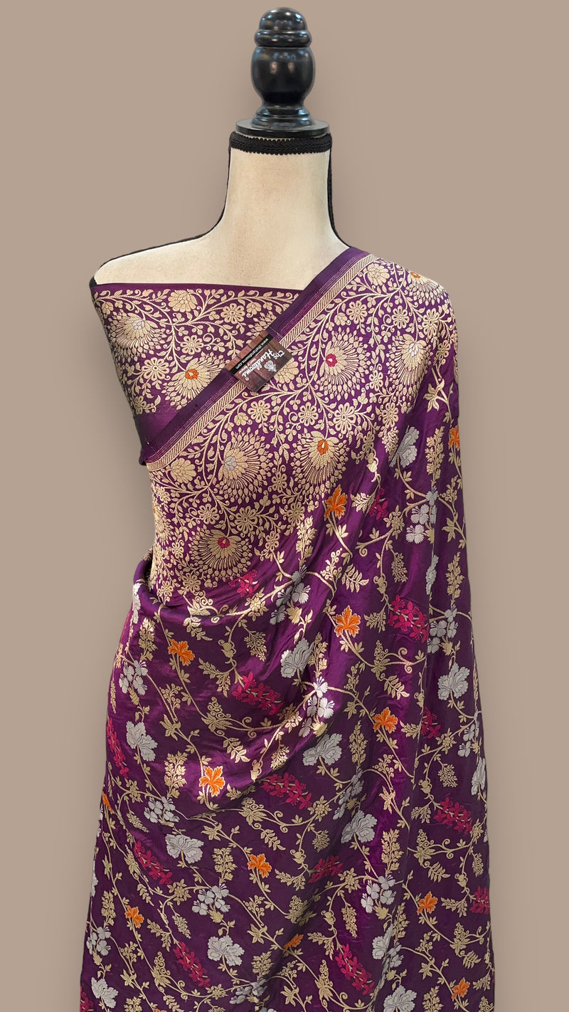 Pure Katan Silk Banarasi Handloom Saree - All over Jaal work - With Meenakari - The Handlooms