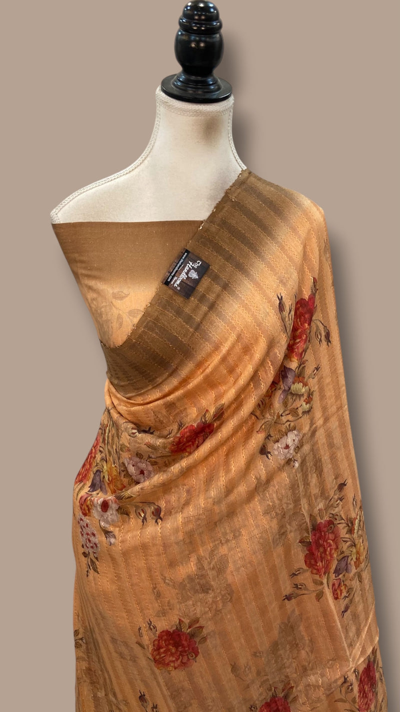 Pure Tussar Silk Handloom Banarasi Saree With Digital Print
