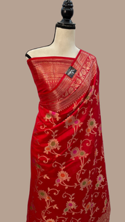 Red Pure Dupion Silk Banarasi Saree - The Handlooms