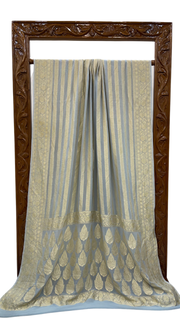 Grey Pure Khaddi Georgette Handloom Banarasi Saree - The Handlooms