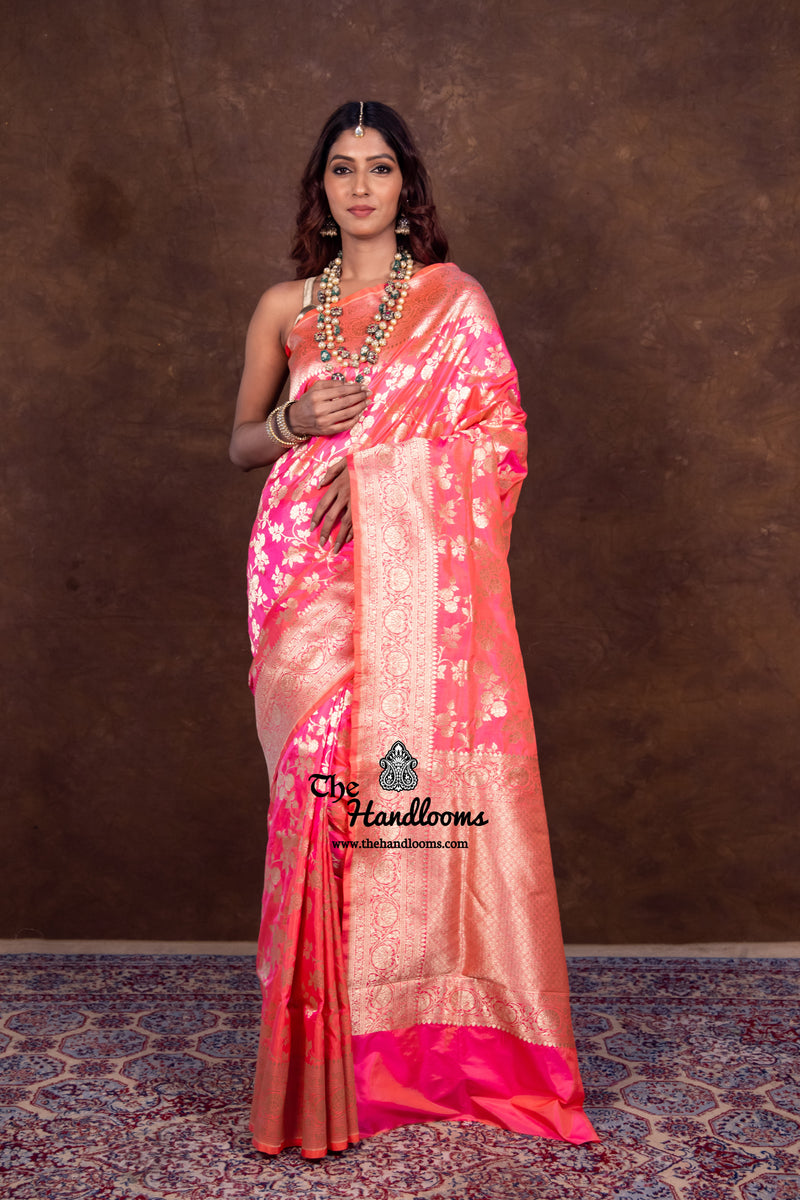 Pure Katan Silk Banarasi Handloom Saree - All Over Jaal Work - The Handlooms