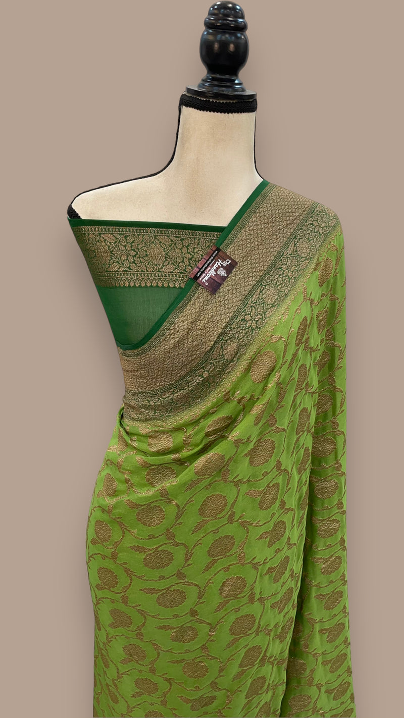 Khaddi Georgette Banarasi Saree -  Antique zari - The Handlooms