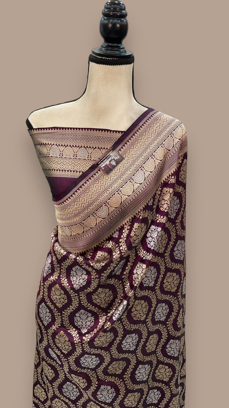 Pure Katan Silk Banarasi Handloom Saree - All over Sona Roopa Jaal work - The Handlooms