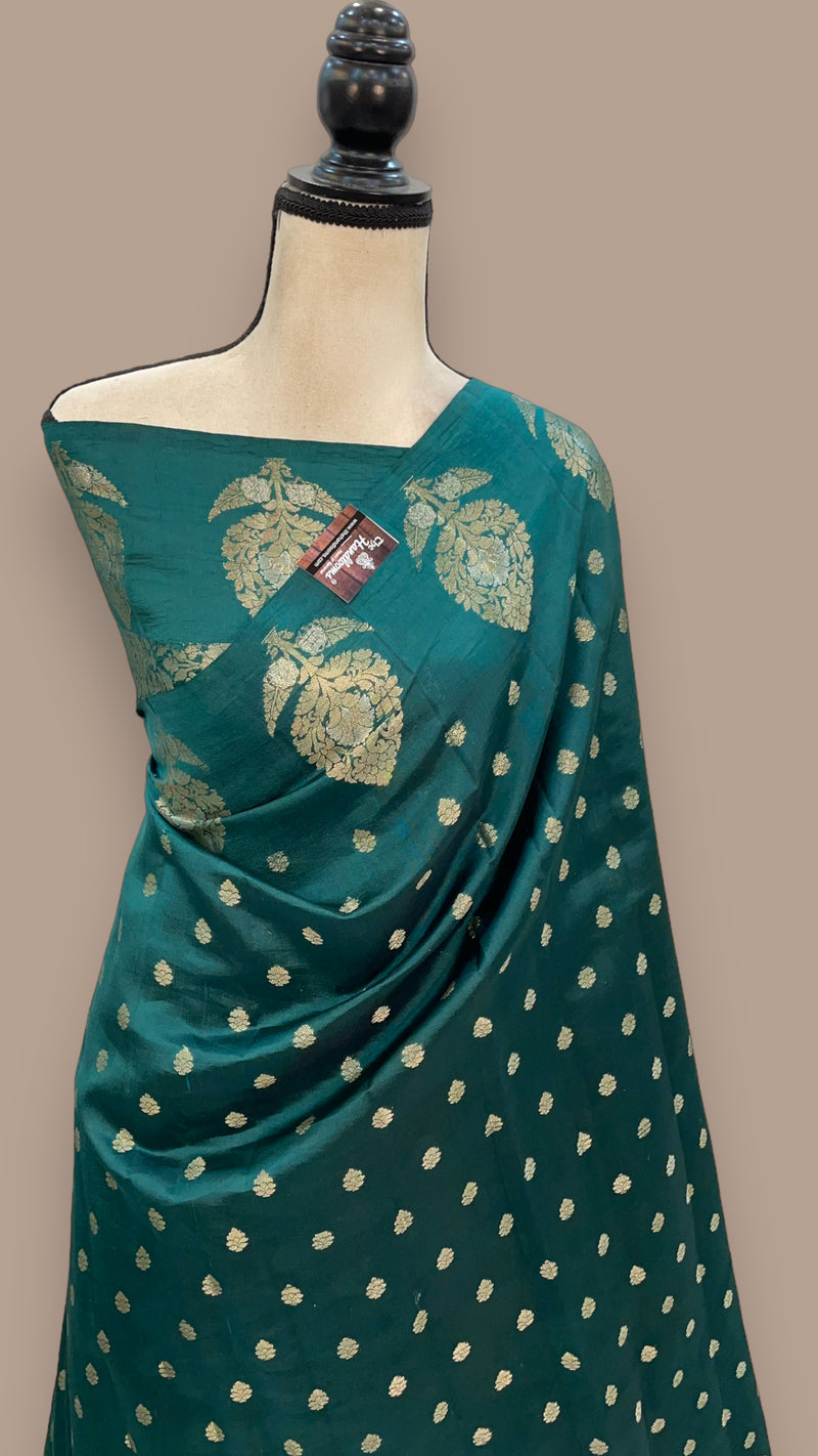 Green Pure Mango Silk Banarasi Handloom Saree - The Handlooms