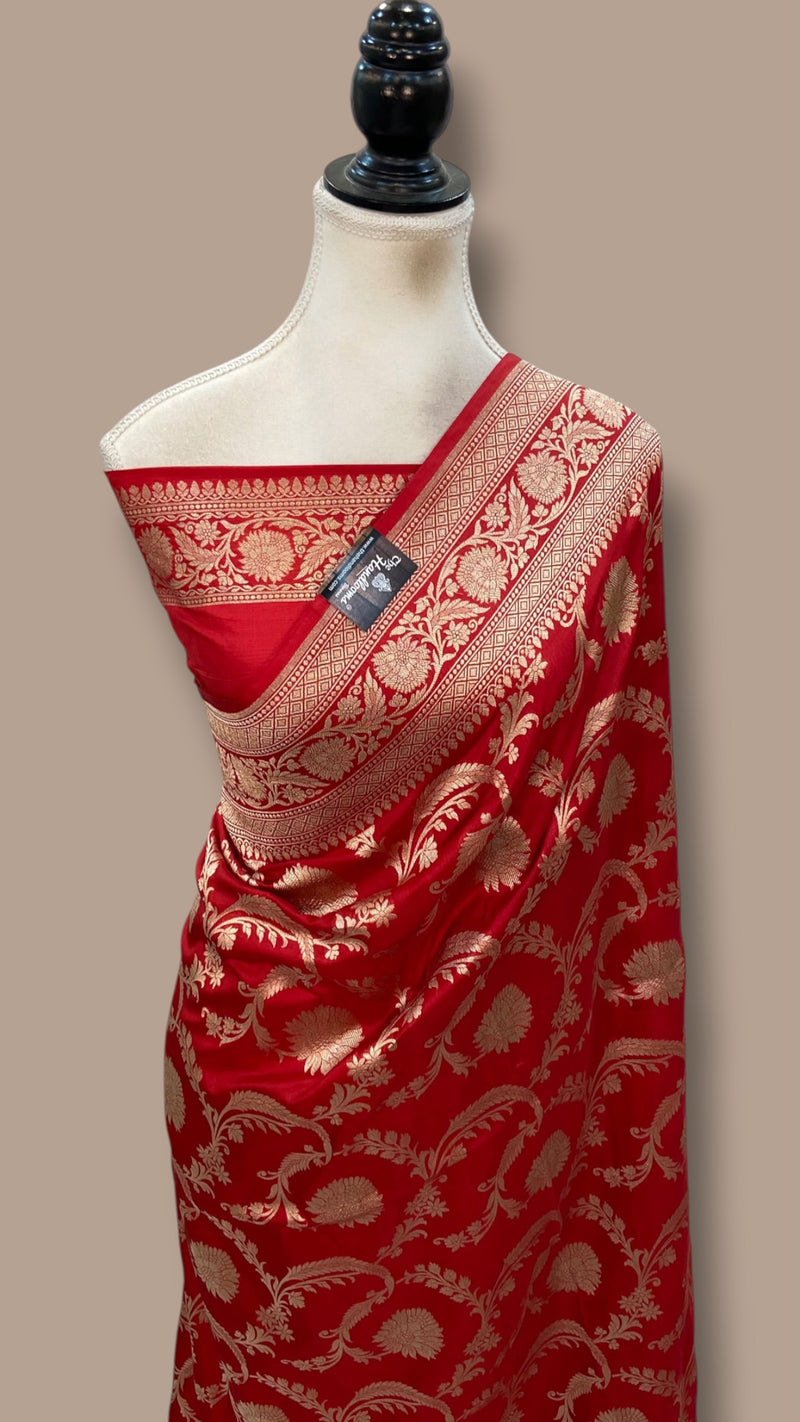 Pure Katan Silk Banarasi Handloom Saree - All Over Gold Zari Jaal Work