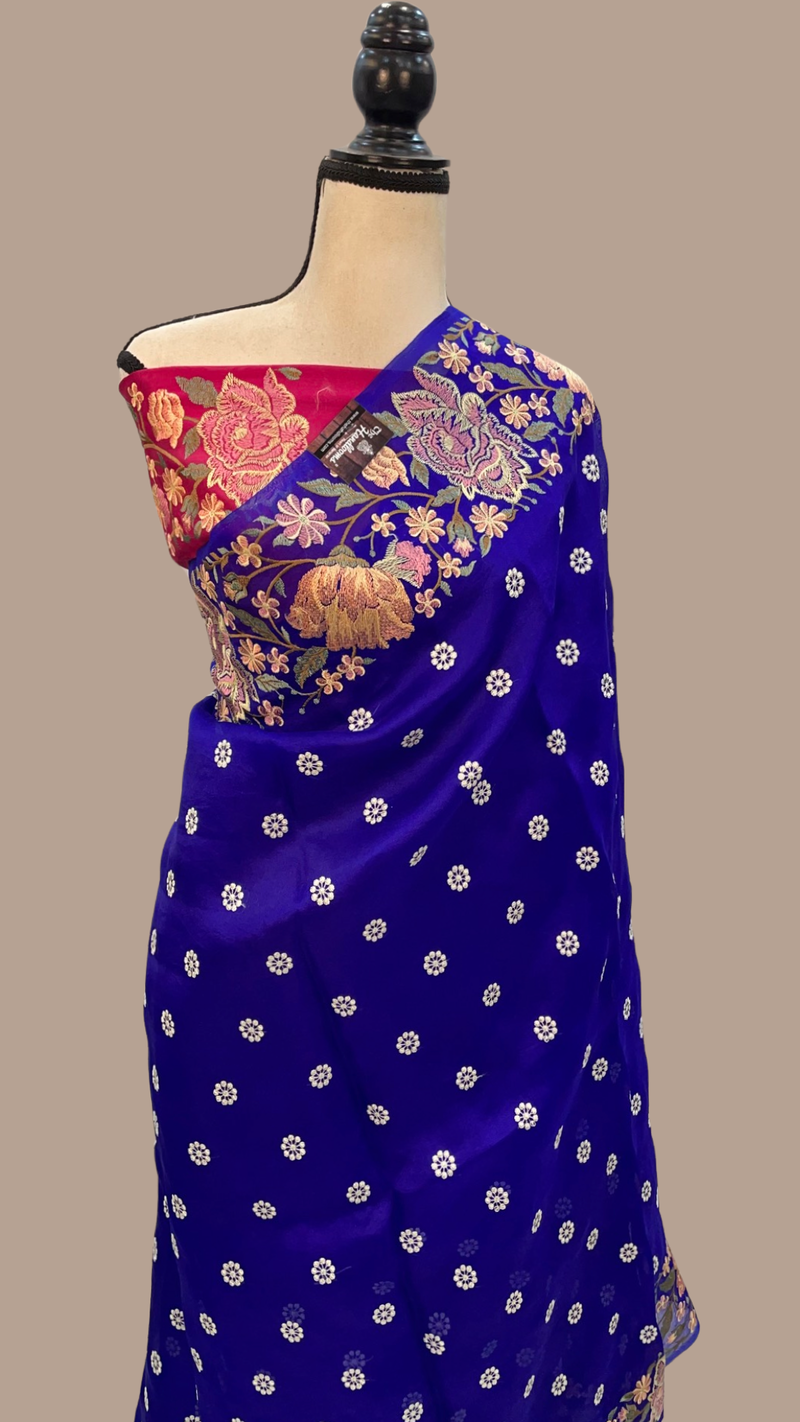 Pure Organza Chikankari Handloom Banarasi Saree - The Handlooms