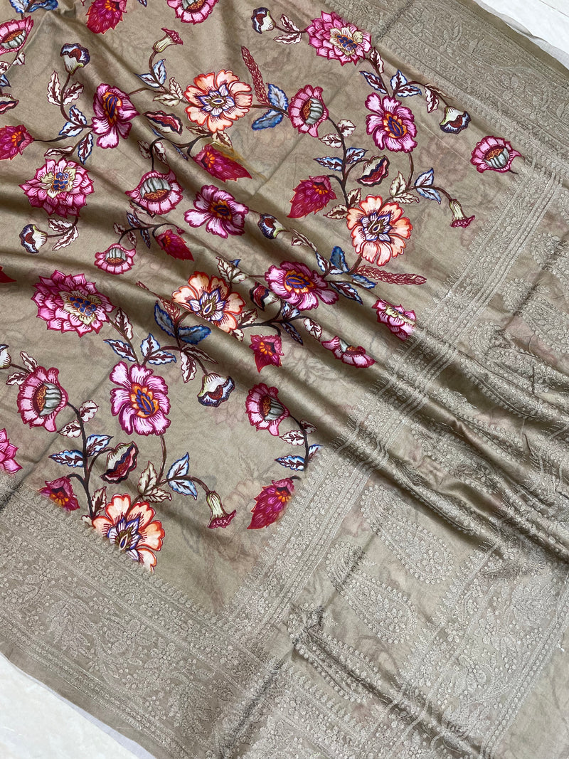 Pure Chanderi  Digital Print with Chikankari Handloom Banarasi Saree - The Handlooms