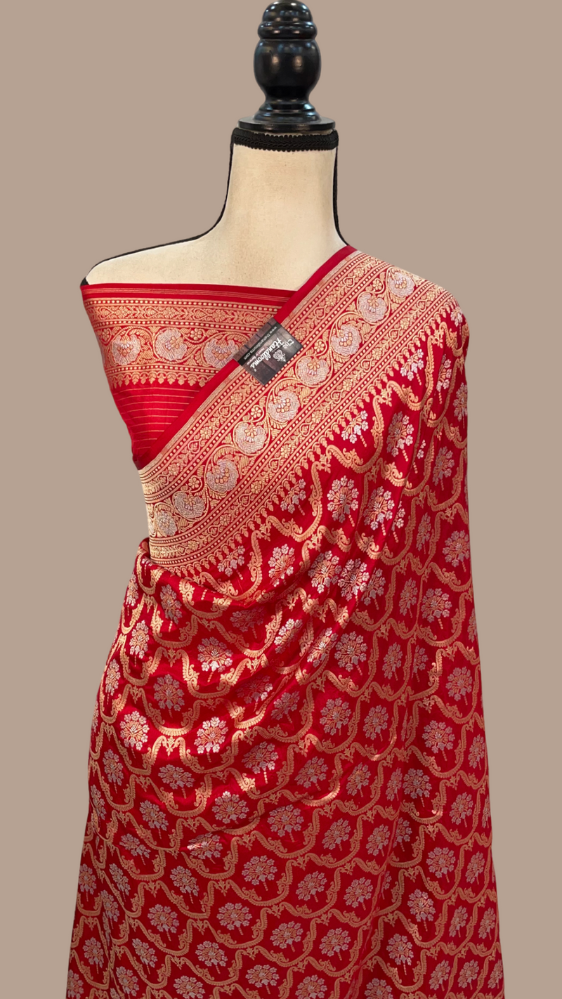 Pure Katan Silk Banarasi Handloom Saree - All over Sona Roopa Jaal work - The Handlooms