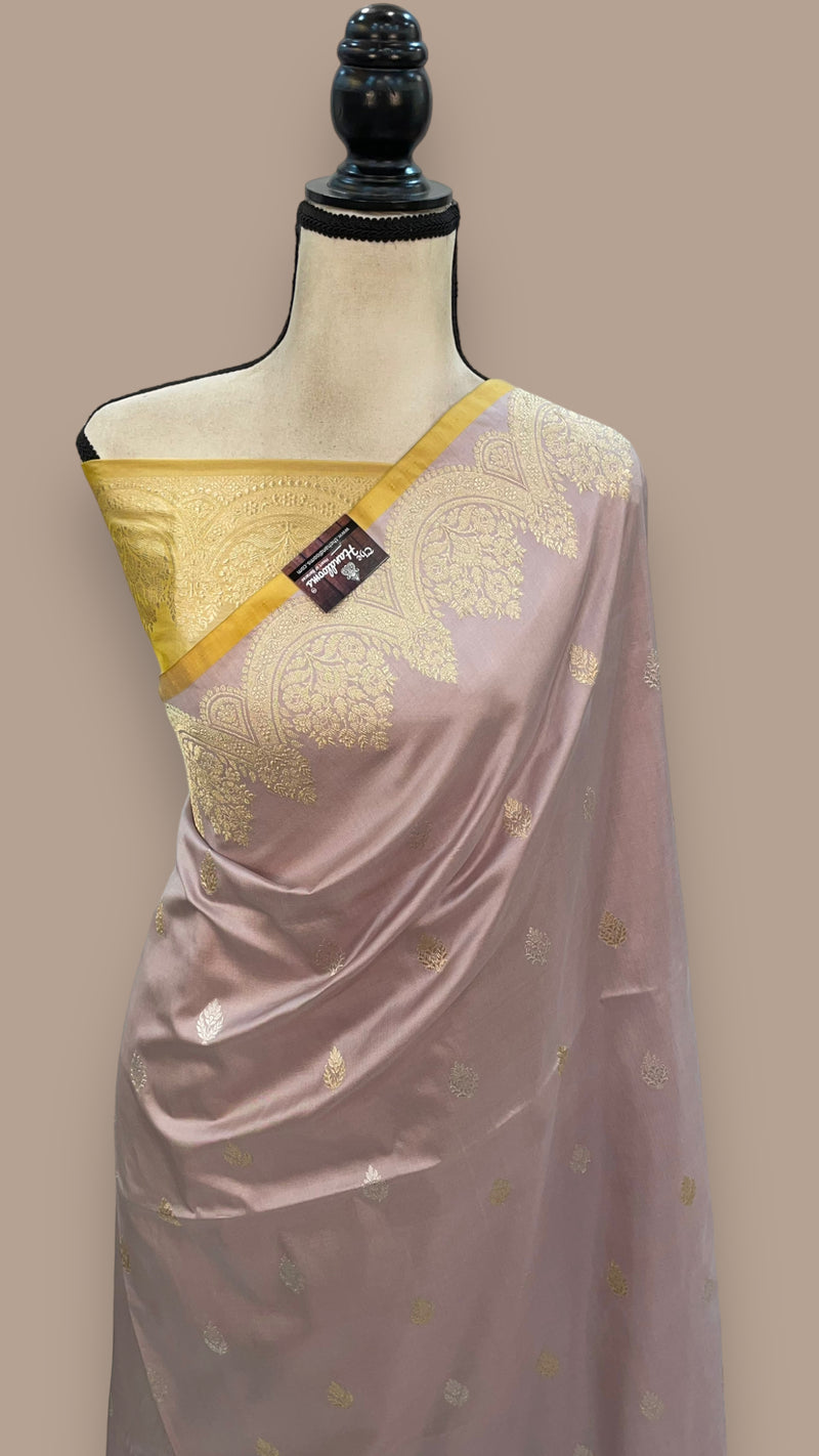 Pure Katan Silk Banarasi Handloom Saree - All over Sona Roopa Kadua motifs - The Handlooms