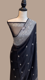 Black Pure Georgette Banarasi Saree - The Handlooms