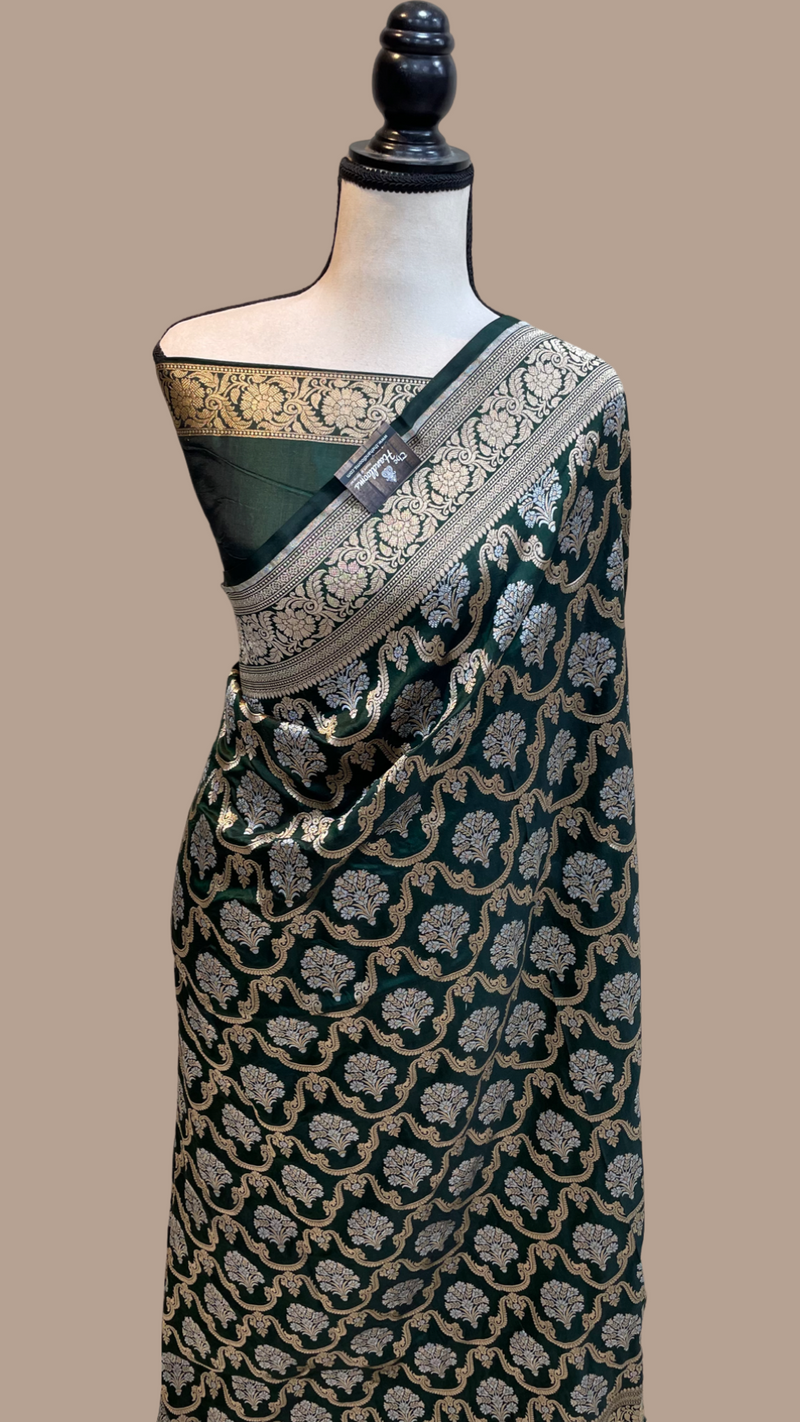 Pure Katan Silk Banarasi Handloom Saree - All over Sona Roopa Jaal work - The Handlooms