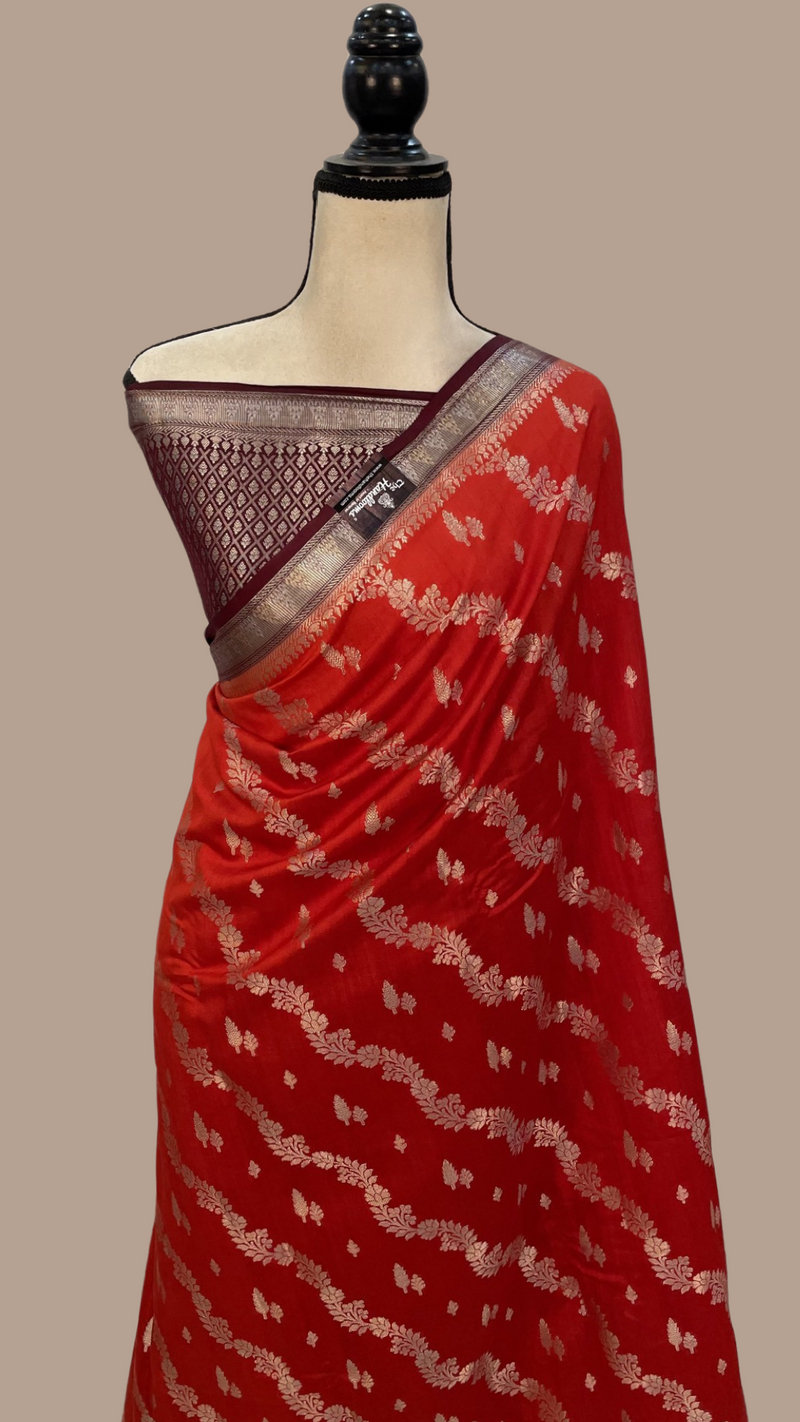 Red Pure Chiniya Silk Handloom Banarasi Saree - The Handlooms