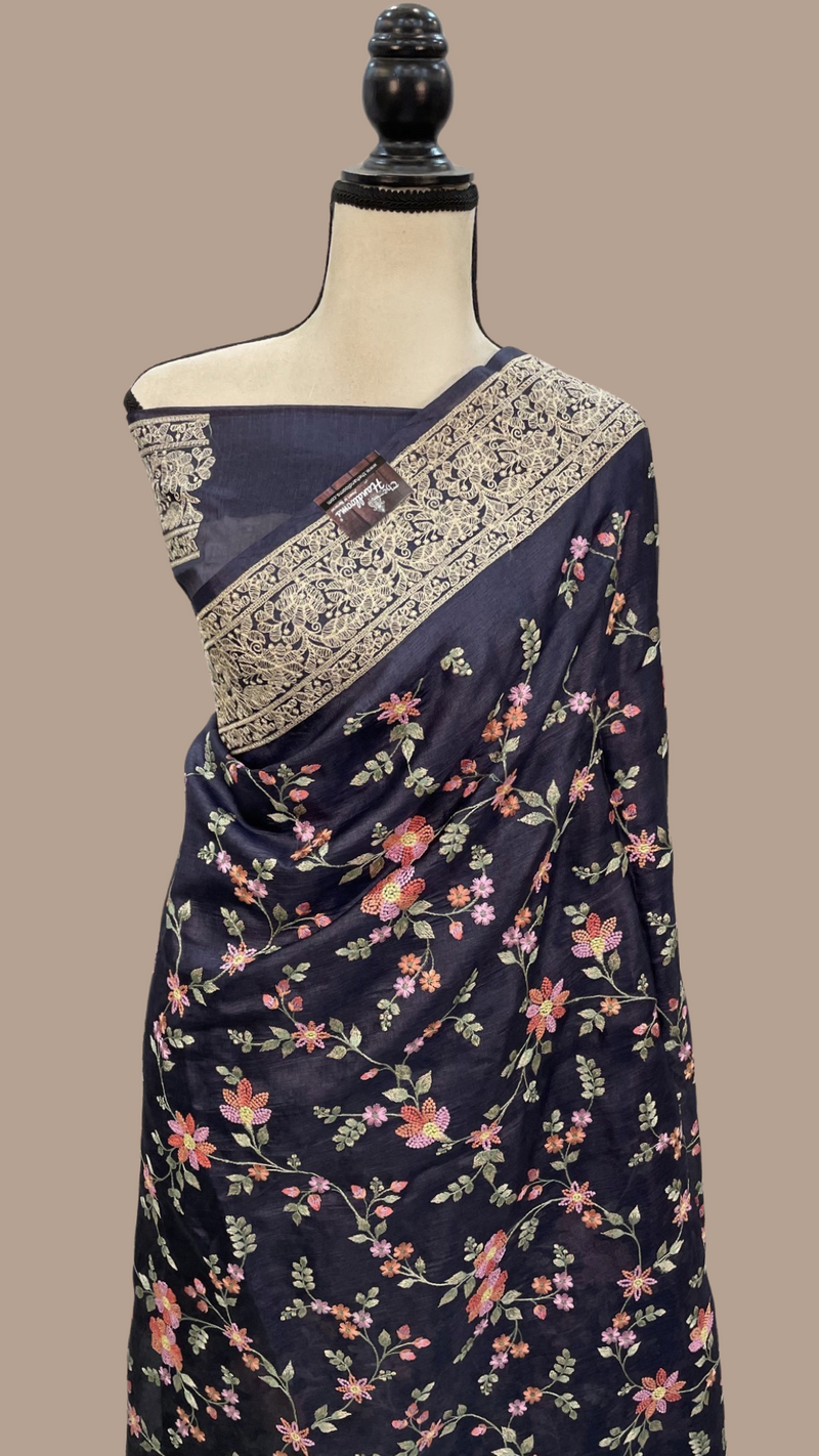 Tussar Silk Handloom Banarasi Saree With Chikankari - The Handlooms