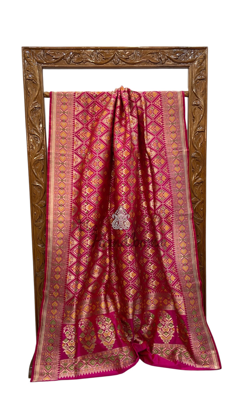 Pure Katan Silk Banarasi Handloom Saree - All Over Jaal Work With Meenakari