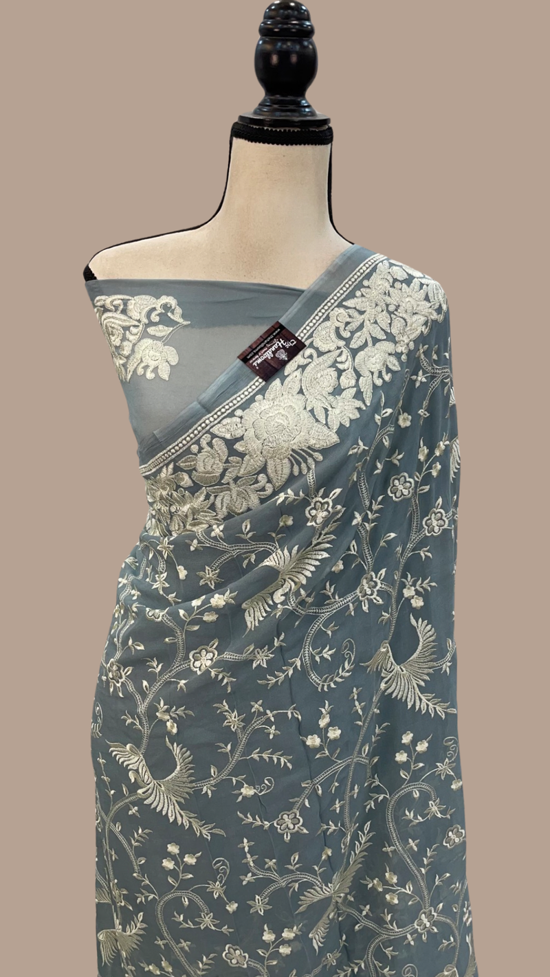 Pure Organza Chikankari Handloom Banarasi Saree - The Handlooms