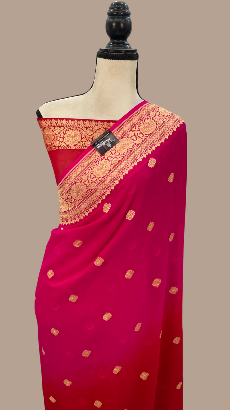 Pure Khaddi Georgette Handloom Banarasi Saree - Gold zari - The Handlooms