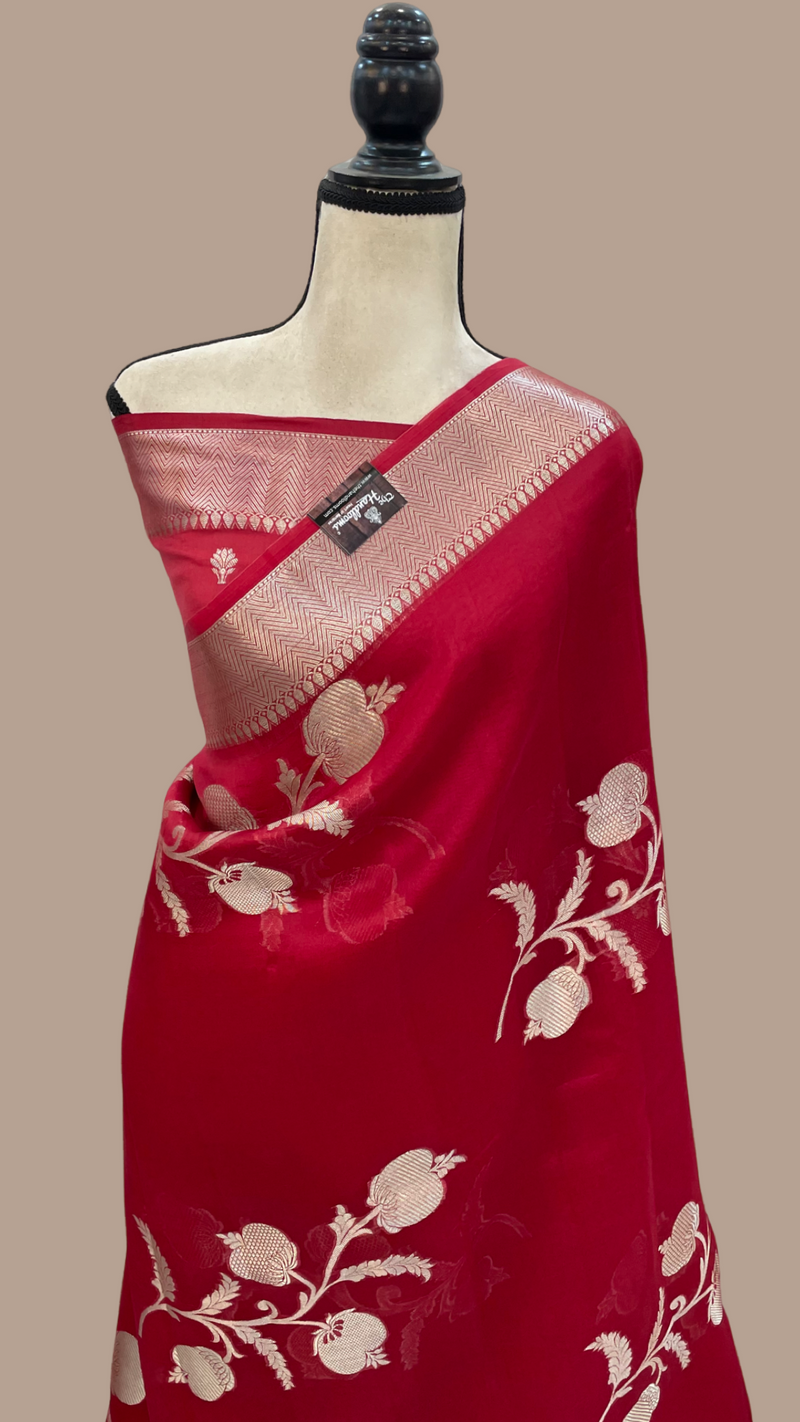 Red Pure Kora Handloom Banarasi Saree - The Handlooms