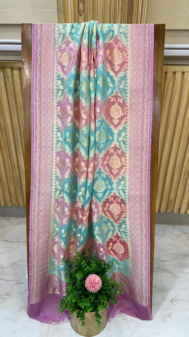 Pure Khaddi Georgette Dupatta - water zari - The Handlooms
