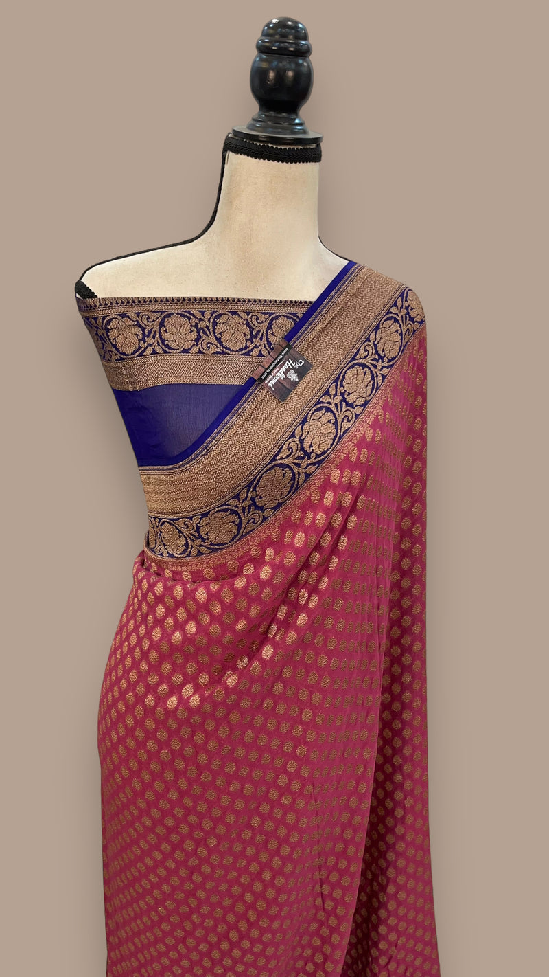 Khaddi Georgette Handloom Banarasi Saree -  Antique zari - The Handlooms