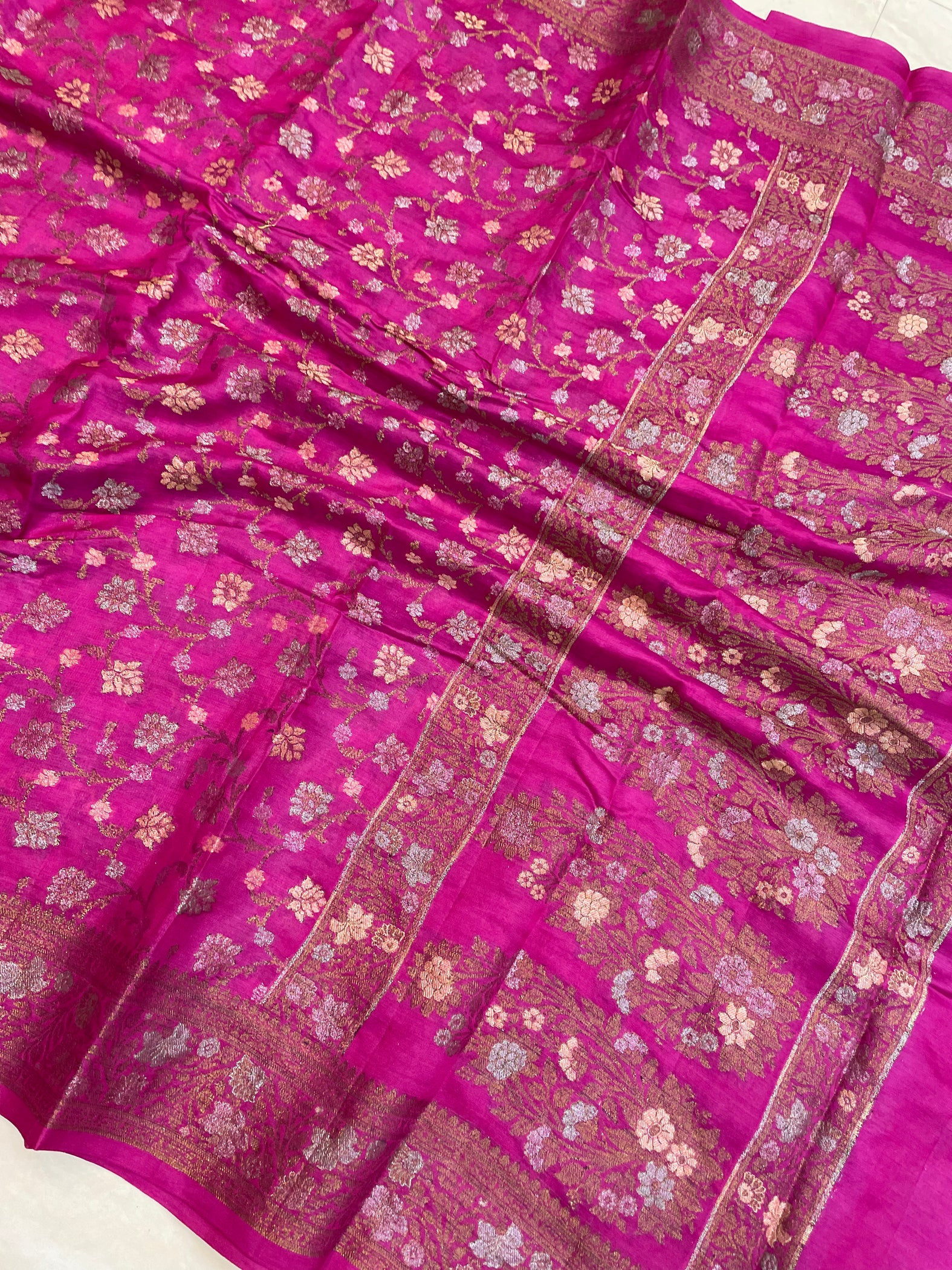 Magenta Pure Butter Crepe Banarasi Saree — The Handlooms