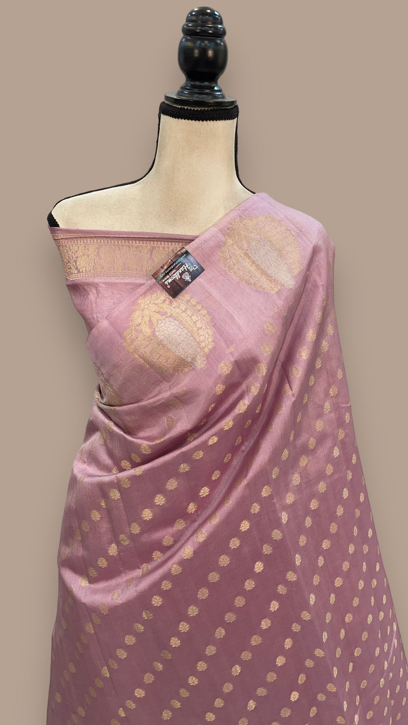 Onion Pink Pure Mango Silk Banarasi Handloom Saree - The Handlooms