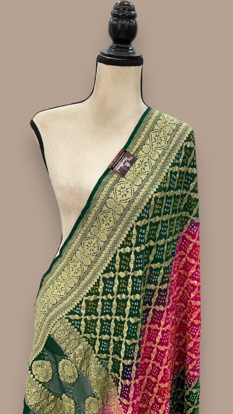 Pure Georgette Banarasi Bandhej Handloom Dupatta - The Handlooms