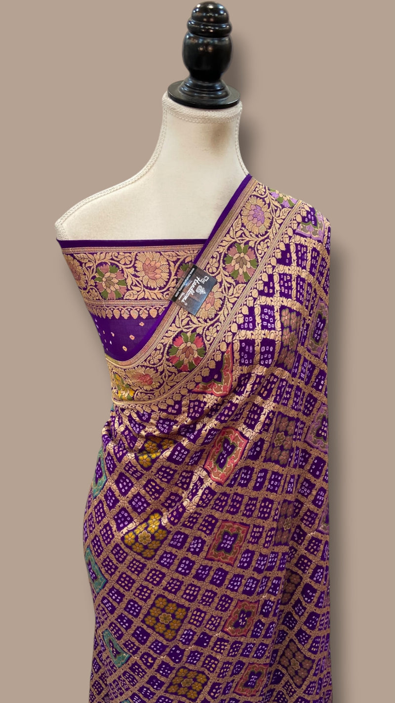 Pure Georgette Banarasi Bandhej Handloom Saree - Meenakari
