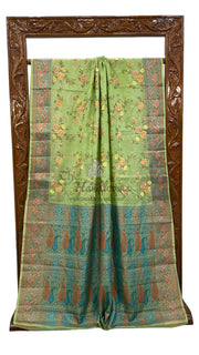 Tussar Silk Handloom Banarasi Saree With Chikankari - The Handlooms