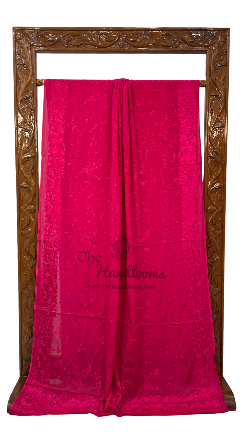 Pure Georgette Chikankari Handloom Banarasi Saree - The Handlooms