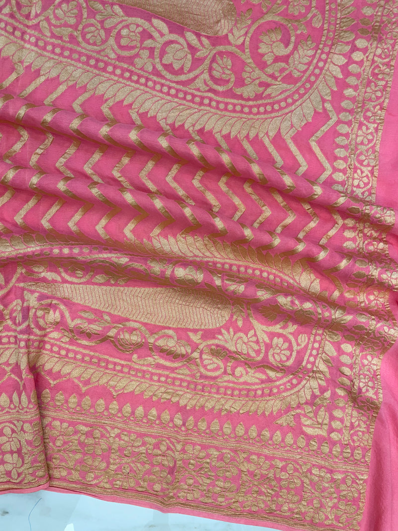 Pure Khaddi Georgette Dupatta - gold zari - The Handlooms