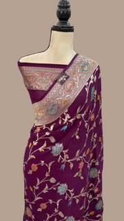 Khaddi Georgette Handloom Banarasi Saree - All over Jaal Work With Meenakari - The Handlooms