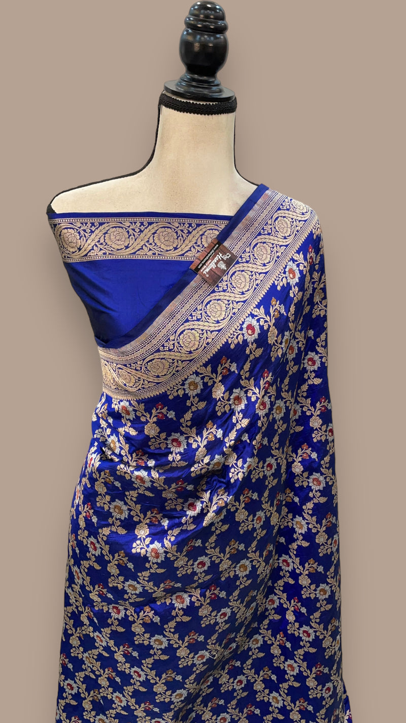 Pure Katan Silk Banarasi Handloom Saree - All over Jaal work with Meenakari - The Handlooms