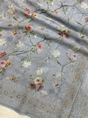 Pure Georgette  Digital Print with Chikankari Handloom Banarasi Saree - The Handlooms