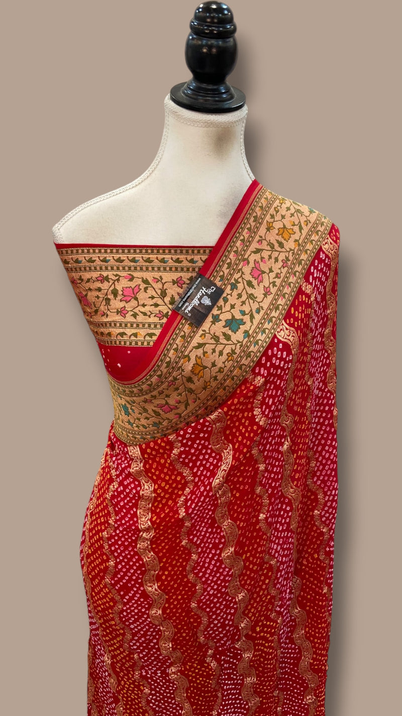 Pure Georgette Banarasi Bandhej Handloom Saree - Meenakari