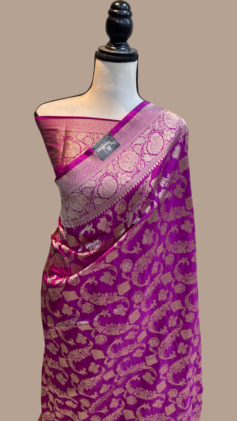 Pure Katan Silk Banarasi Handloom Saree - All Over Jaal Work - The Handlooms