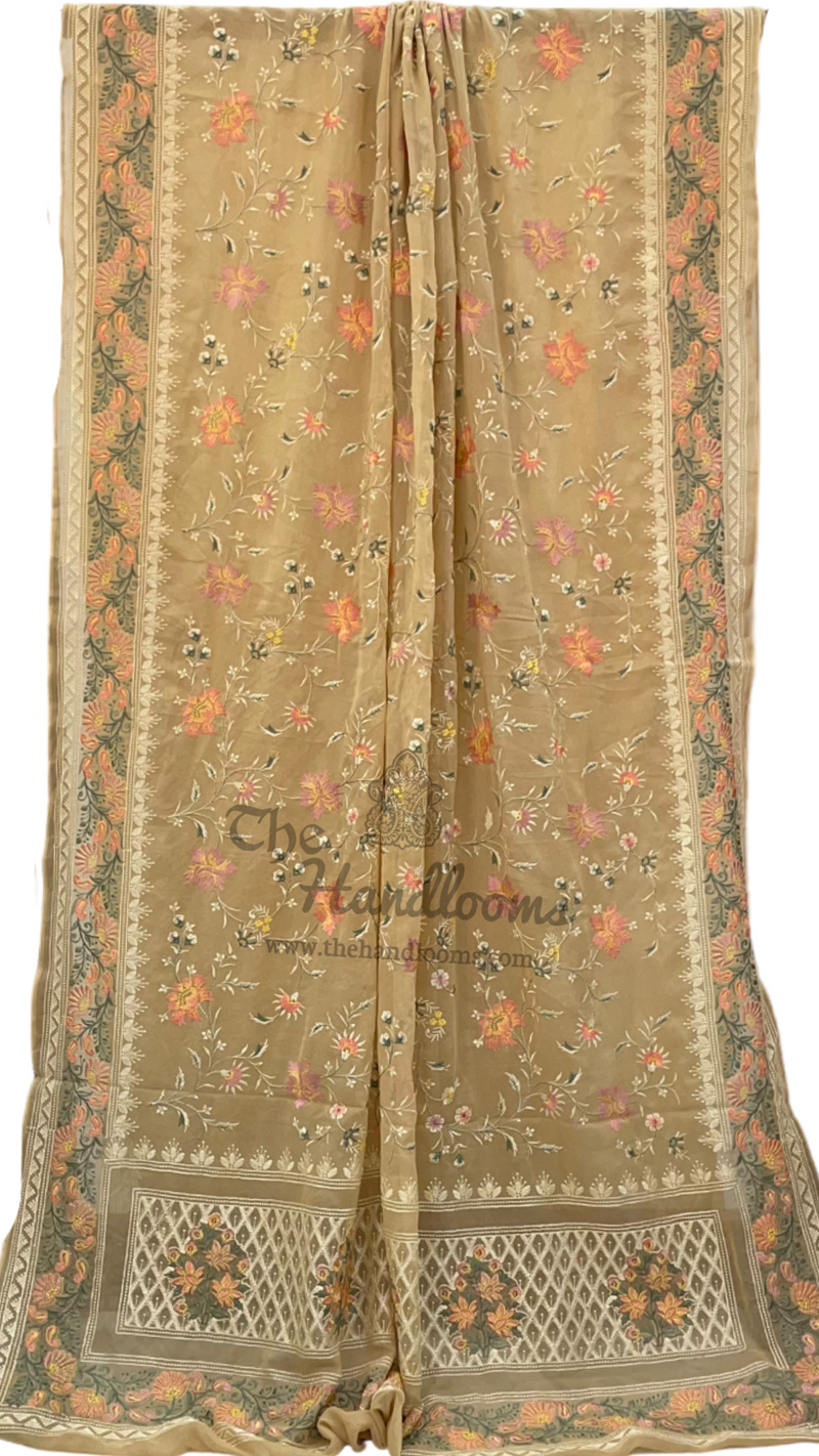 Pure Georgette Chikankari Handloom Banarasi Saree - The Handlooms