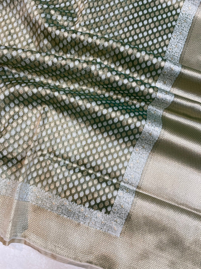 Pure Tissue Reshmi Zari Banarasi Brocade Handloom Saree - The Handlooms