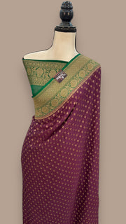 Khaddi Georgette Handloom Banarasi Saree -  Antique zari - The Handlooms