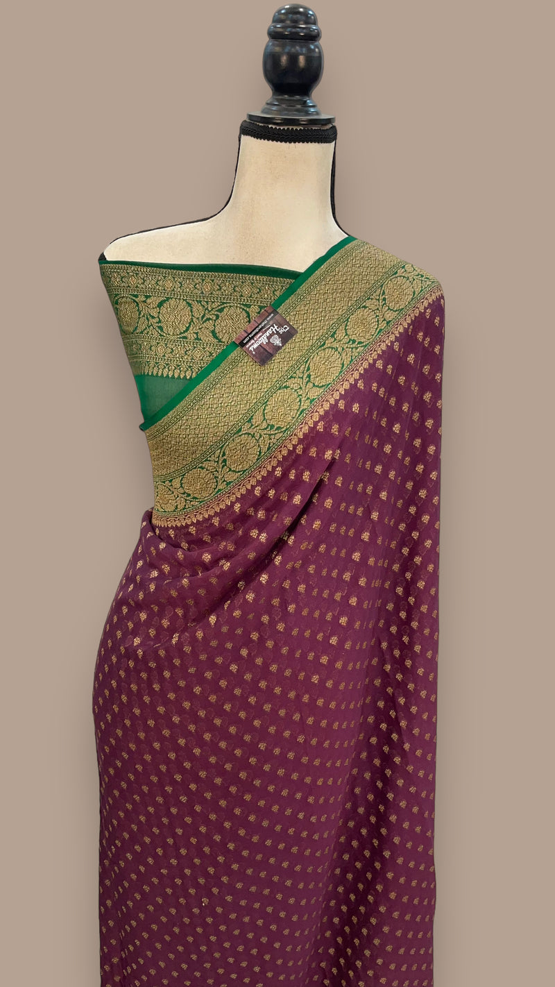 Khaddi Georgette Handloom Banarasi Saree -  Antique zari - The Handlooms