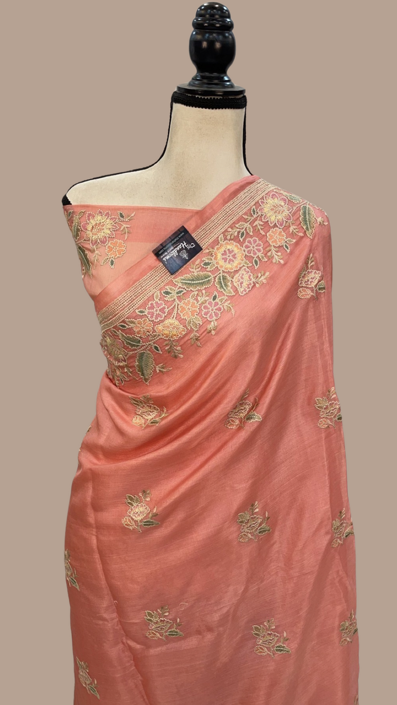 Tussar Silk Handloom Banarasi Saree With Chikankari - The Handlooms