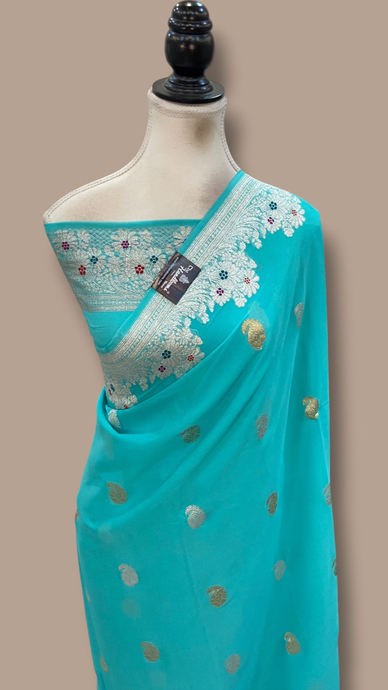 Handloom Banarasi Khaddi Georgette Saree | All-Over Sona Roopa Kadua Motifs & Meenakari