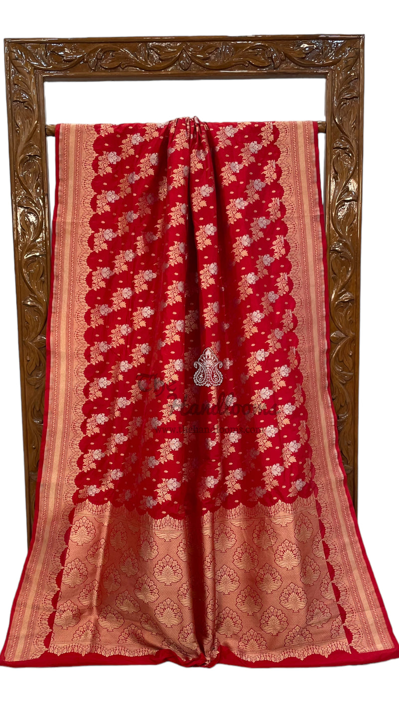 Pure Katan Silk Banarasi Handloom Saree - All over Sona Roopa Jaal work - The Handlooms