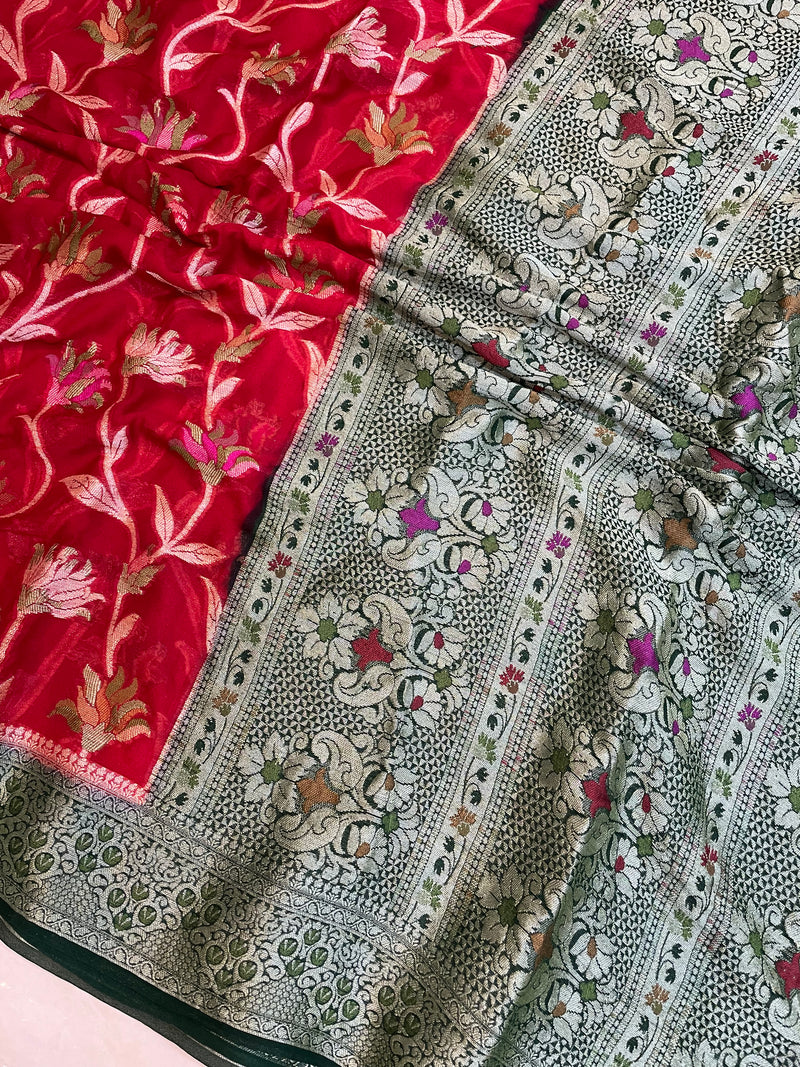 Pure Chiffon Khaddi Banarasi Saree - The Handlooms