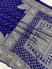 Khaddi Georgette Handloom Banarasi Saree - Gold Zari - The Handlooms