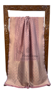 Onion Pink Pure Katan Silk Banarasi Handloom Saree - All over motifs - The Handlooms