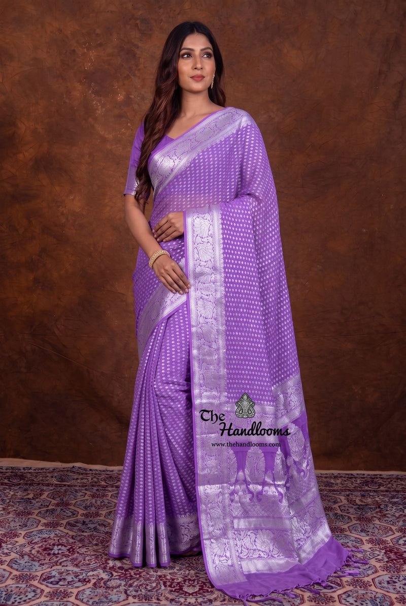 Lavander Pure Chiffon Khaddi Banarasi Saree